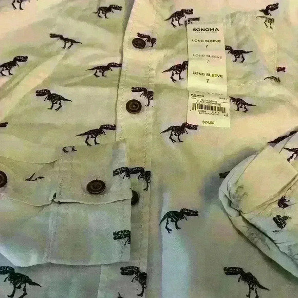Sonoma Dinosaur Boys Size 7 Short Sleeve Button-up New - Picture 5 of 7